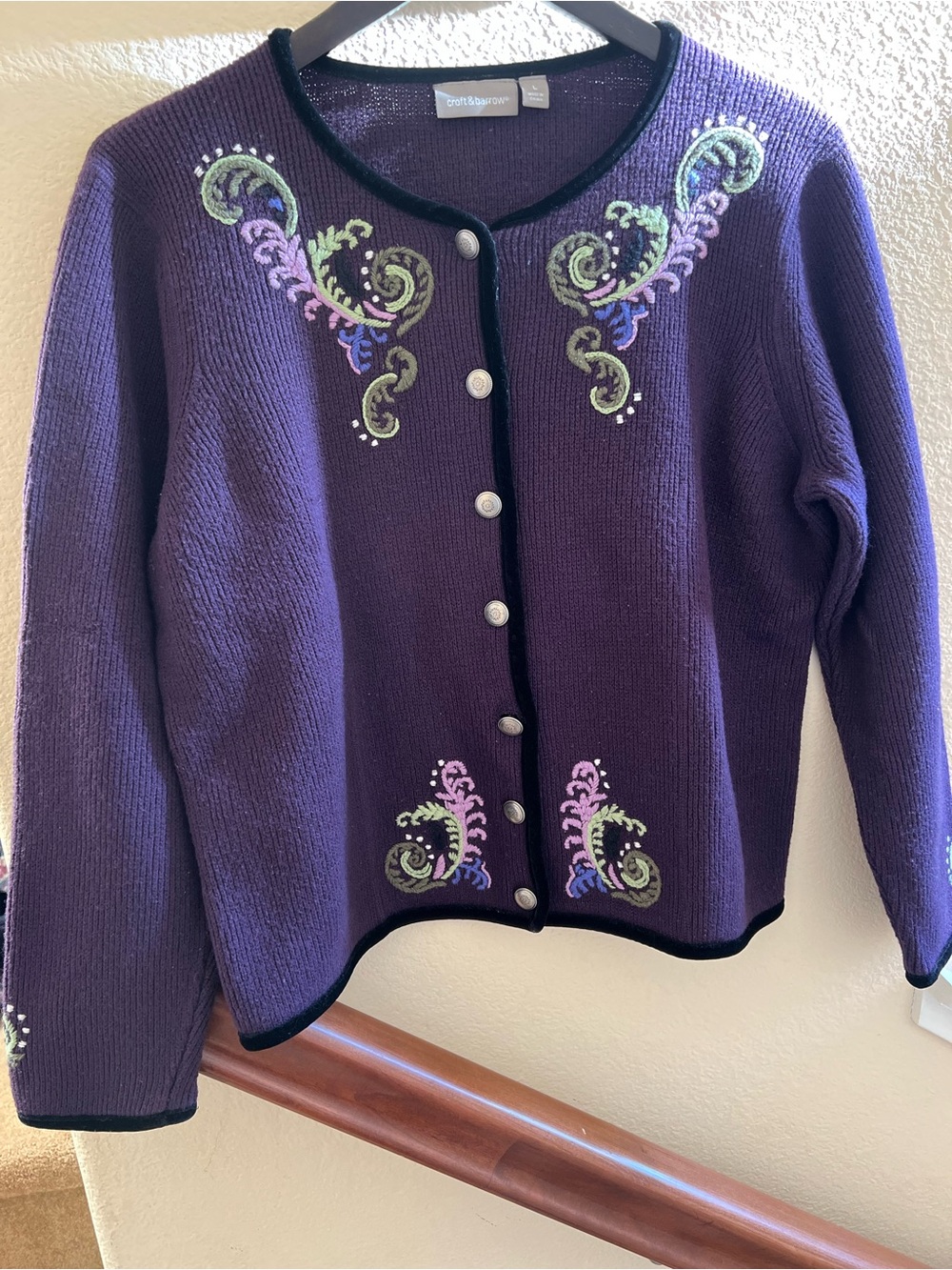 Vintage Croft & Barrow Purple Embroidered Cardigan Sweater - Size L